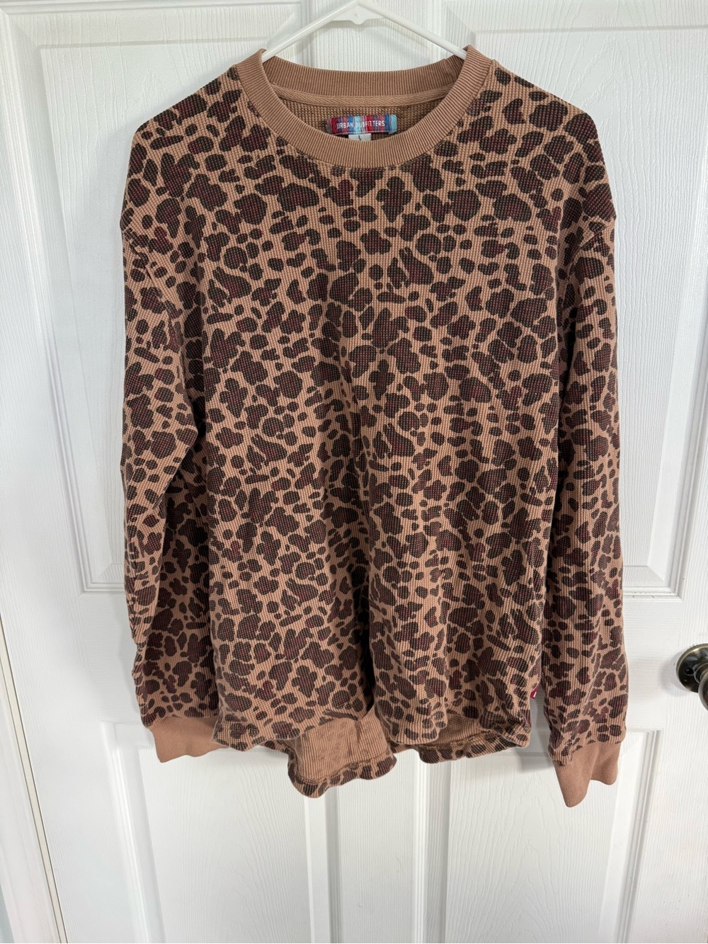 Urban Outfitters Leopard Cheetah Waffle Knit Oversized Pullover Top L Grunge